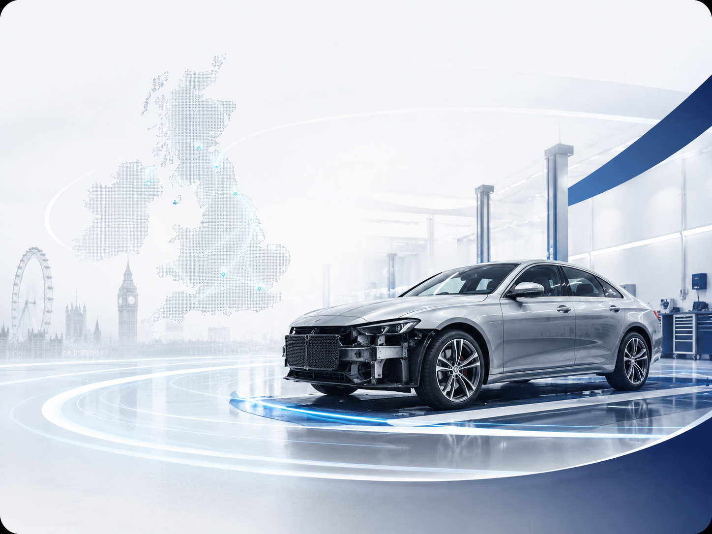 A vehicle in our modern repair workshop, representing nationwide non-fault support across the UK