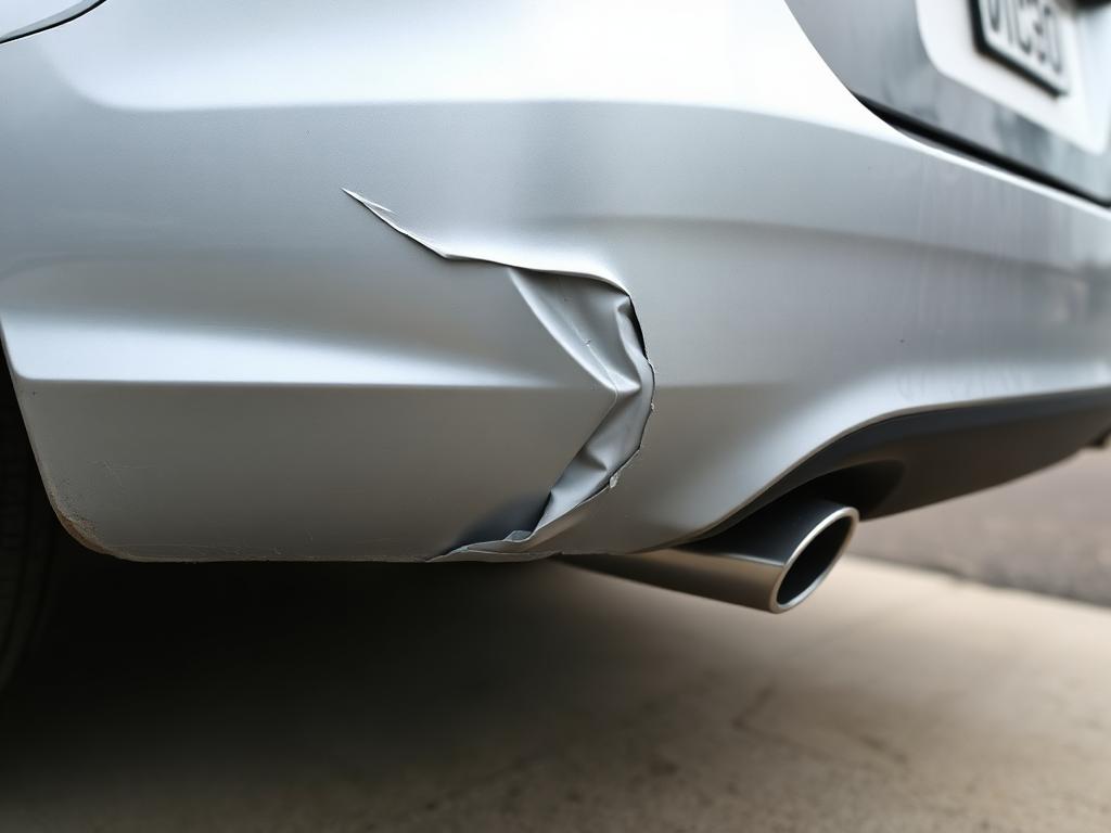 Example of a 45 degree angle photograph showing the damaged corner of a car