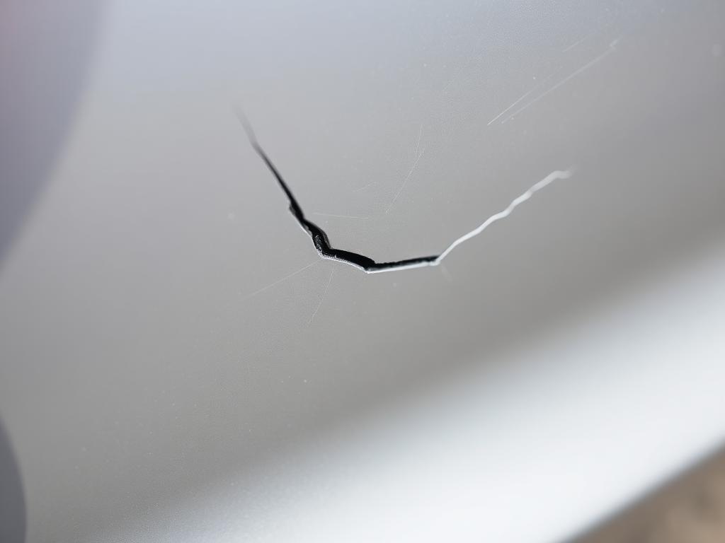 Example of a close-up photograph of a cracked and scratched bumper
