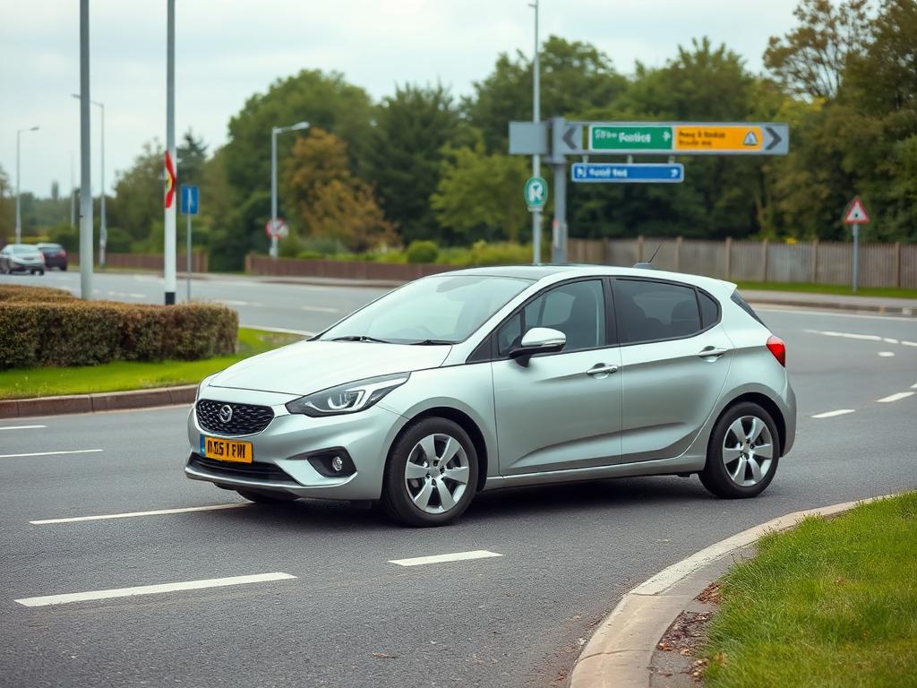 Example of a wide photograph showing the whole vehicle and the road around it